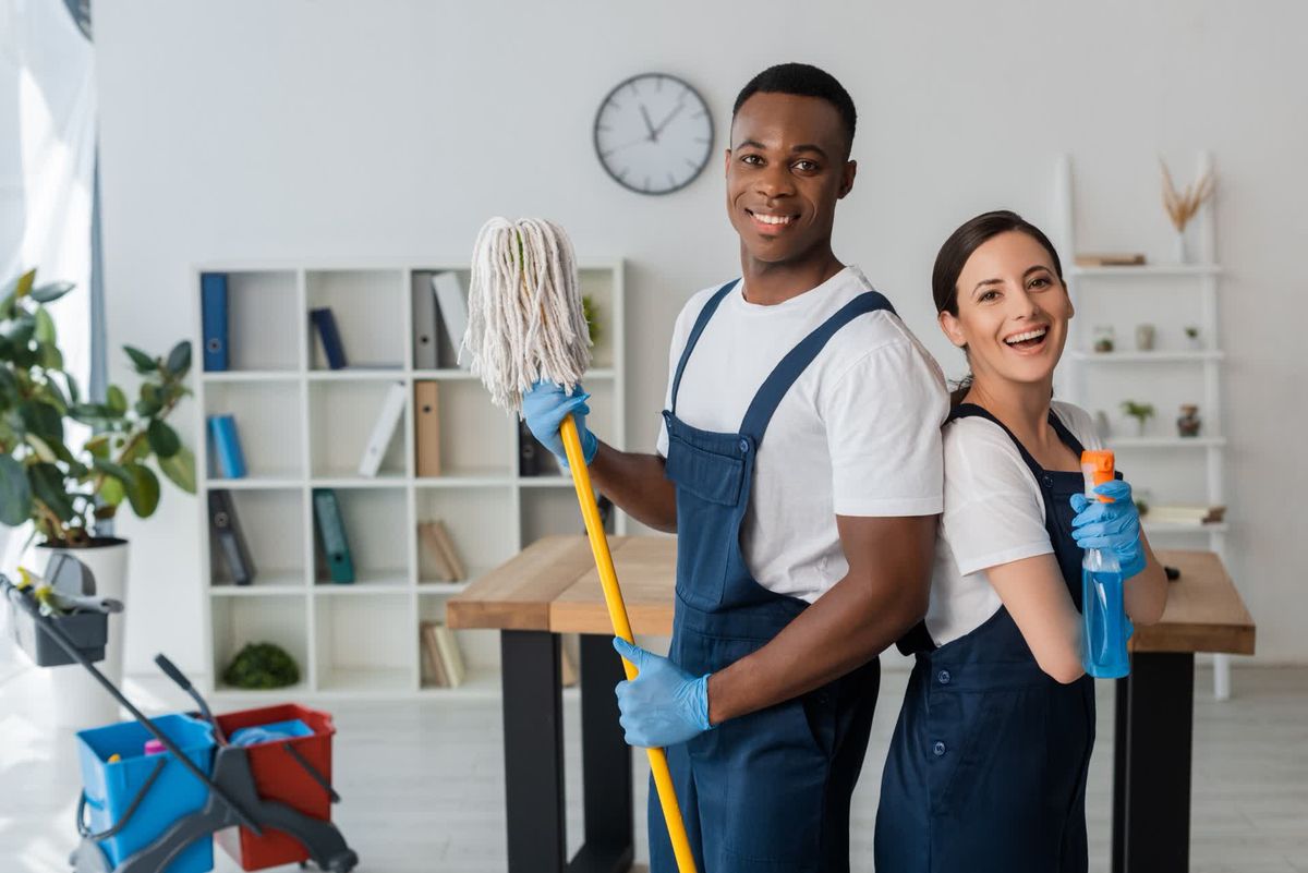 Cleaning team ready for office and commercial cleaning